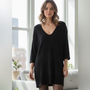 Free People Beach Women's Ribbed Black Scoop Neck Pullover 3/4 Sleeve Size Small